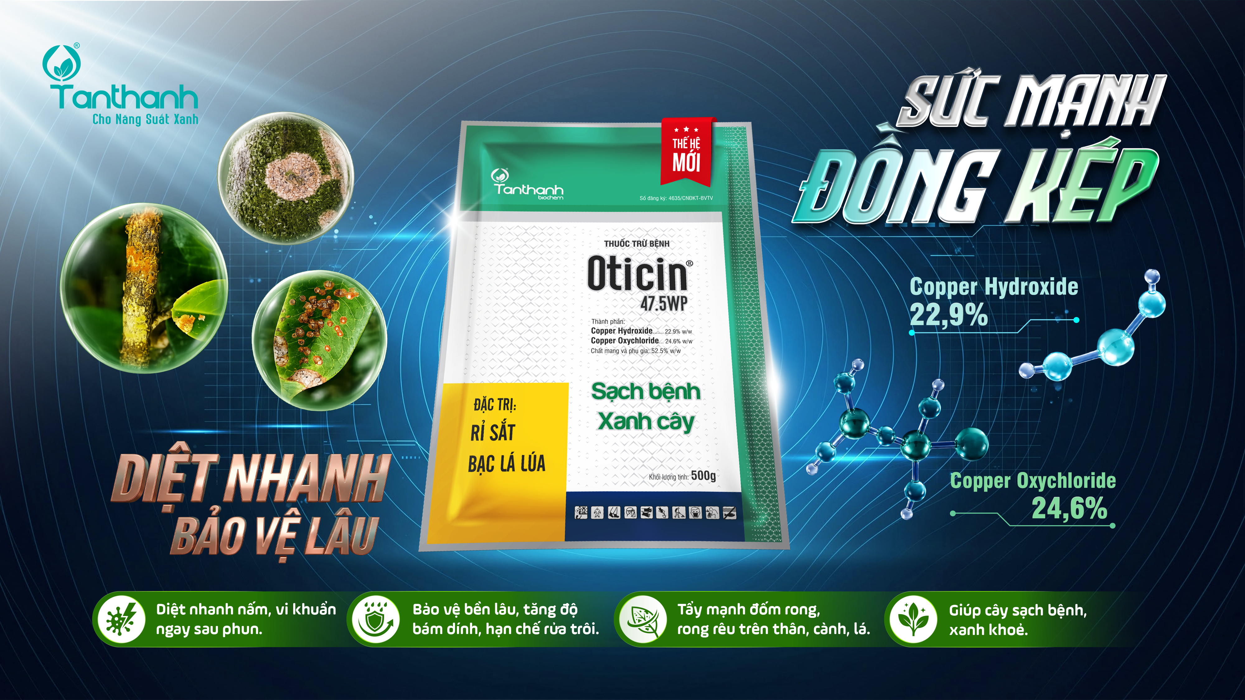 OTICIN 47.5WP – Sức mạnh Đồng kép, bảo vệ cây trồng toàn diện OTICIN 47.5WP – Sức mạnh Đồng kép, bảo vệ cây trồng toàn diện